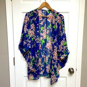 Blue floral sheer kimono